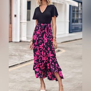 NWOT Spliced Skirt, Tie Belt, Floral Pattern, Maxi Dress, Size XL